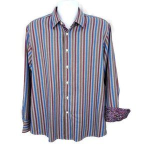 Tallia Shirt Mens L 16.5 Red Blue Brown Stripe